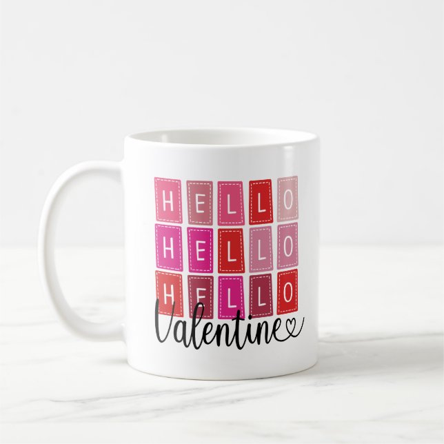 Hej Hej Valentine Cute Red Colorful Valentiness Kaffemugg (Vänster)