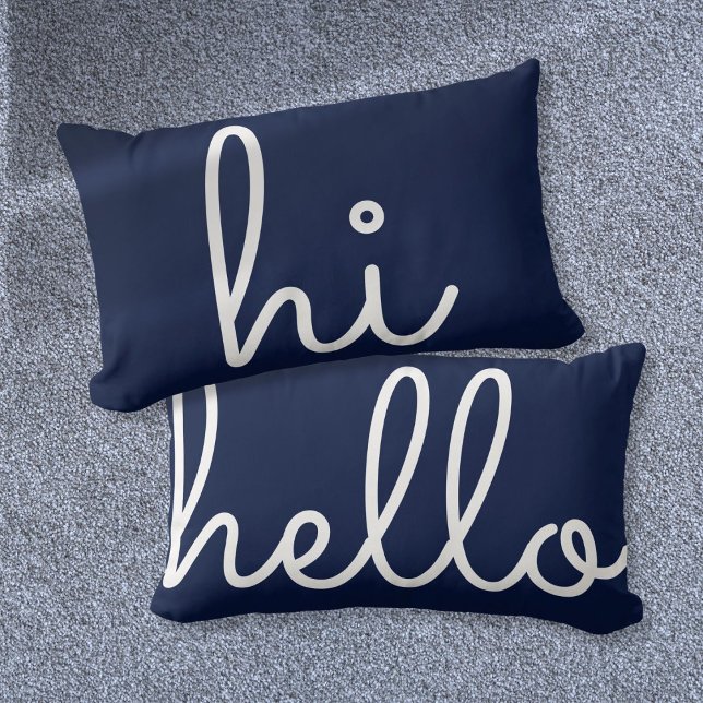 Hej Hello Stilig Skrift Kul Marinblå Lumbarkudde (Hi Hello Stylish Script Fun Navy Blue Lumbar Pillow)