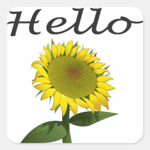 Hej / Hi Gult Solrosfaktor Blommigt Sticker / Etik Fyrkantigt Klistermärke