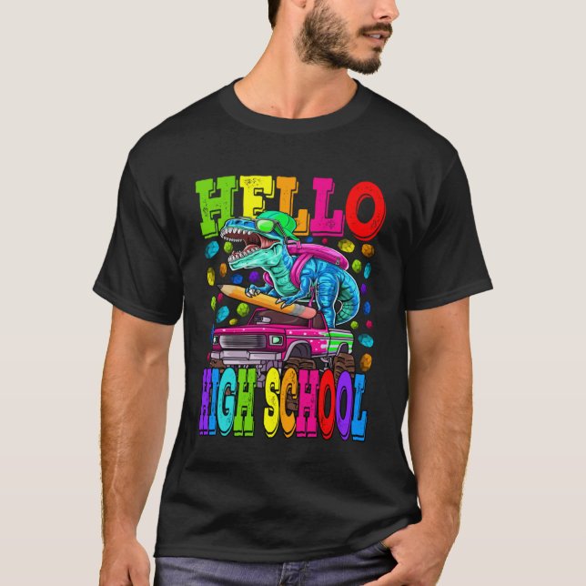 Hej High School Monster Lastbil Dinosaur tillbaka  T Shirt (Framsida)