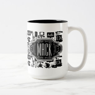 Hej Hipster Retro Telefon Mönster Två-Tonad Mugg