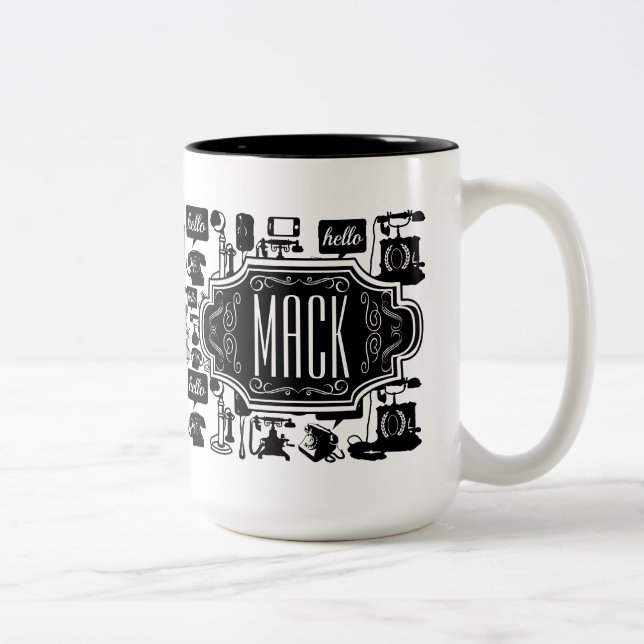 Hej Hipster Retro Telefon Mönster Två-Tonad Mugg (Höger)