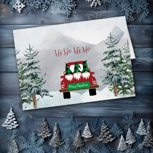 Hej Ho Hi Ho Gnome Home för julkort Hälsningskort