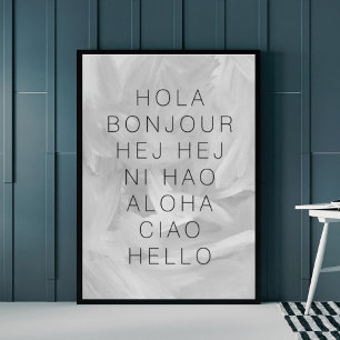 Hej Hola Bonjour Modern Typography Black Grått Poster