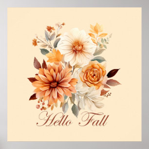 Hej höst Akvarell vilda blommor blad höst Poster