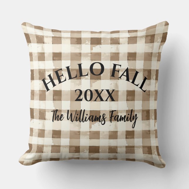 Hej Höst Brun Plaid Farmhouse Kastrull Kudd Kudde (Framsida)