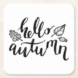 Hej Höst löv Black and White Calligraphy Underlägg Papper Kvadrat