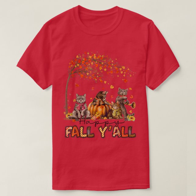 Hej Höst löv Pumpkin Funny Cat Kattunge Hallow T Shirt (Design framsida)