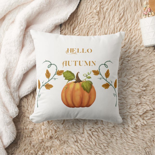 Hej Höst med Pumpkin-orange, text och bild Kudde (Filt)
