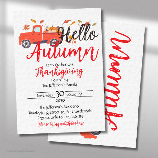 Hej Höst Pumpa Röd Lastbil Höst Tacksgiving Inbjudningar