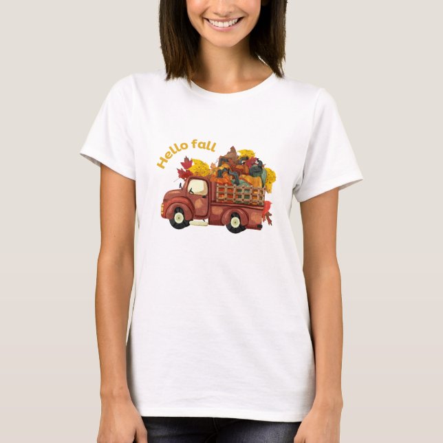 Hej Höst Röd Lastbil Höstskörd T Shirt (Framsida)