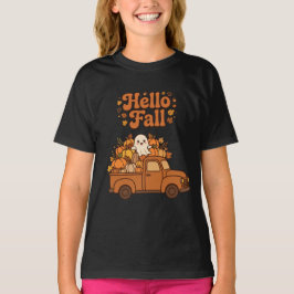 Hej Höst Spök Lastbil Pumpa Blommor Mysig Höst T Shirt