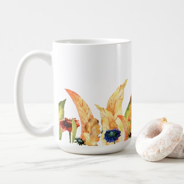 Hej höst | Typografi | Höstblommor & blad Kaffemugg (Med munk)