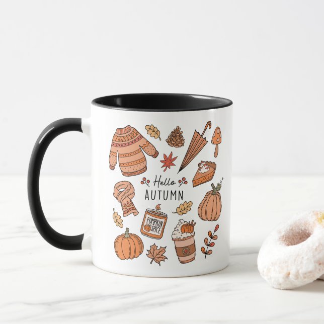 Hej Hösten Mugg, Fall Vibes Mugg, Retro Doodle Mugg (Med munk)