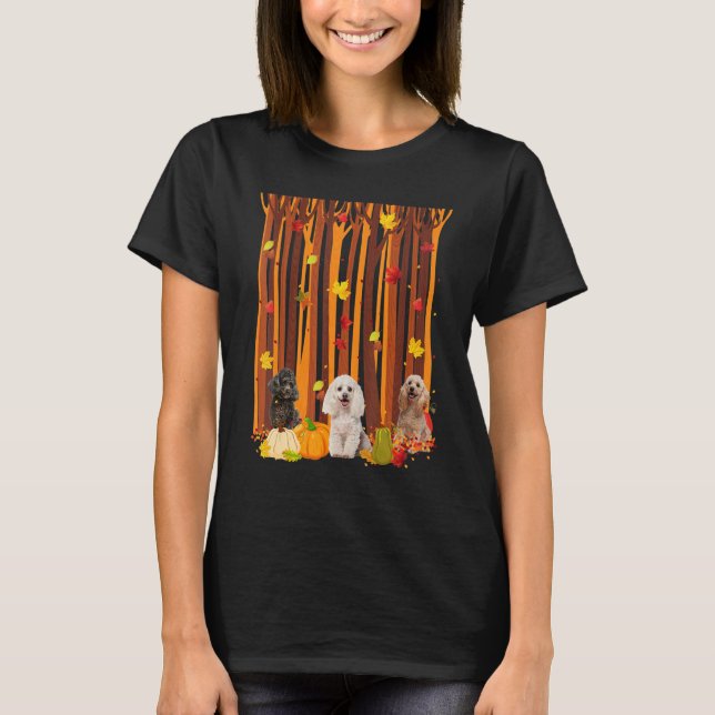 Hej Hösten Pudel Maple Löv Fall Pumpkin Manar W T Shirt (Framsida)