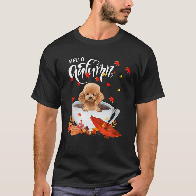 Hej Hösten Pudel och Hund Höst löv Poo T Shirt (Framsida)