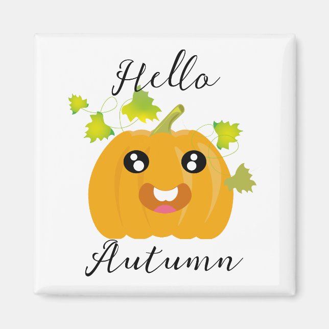 Hej hösten - Söt Halloween-pumpa Magnet (Framsidan)