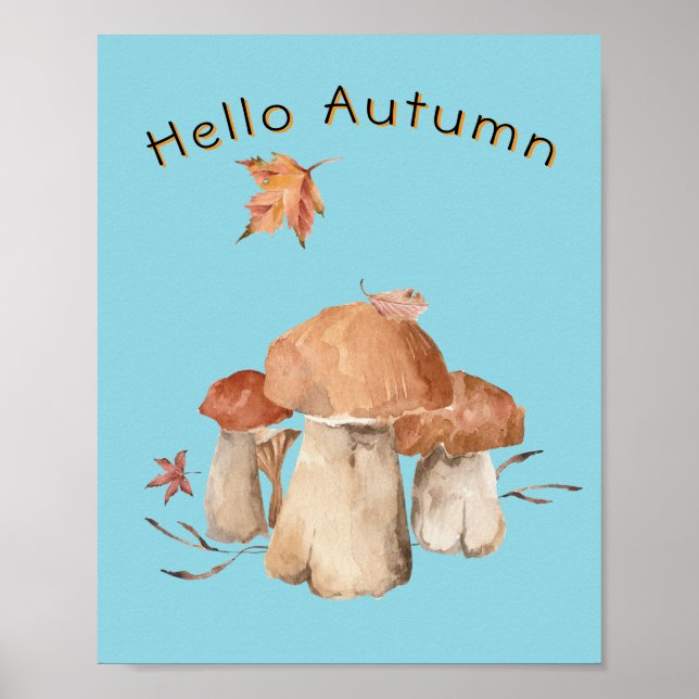 Hej Hösten Torry Löv Mushroom Watercolor Poster (Framsidan)