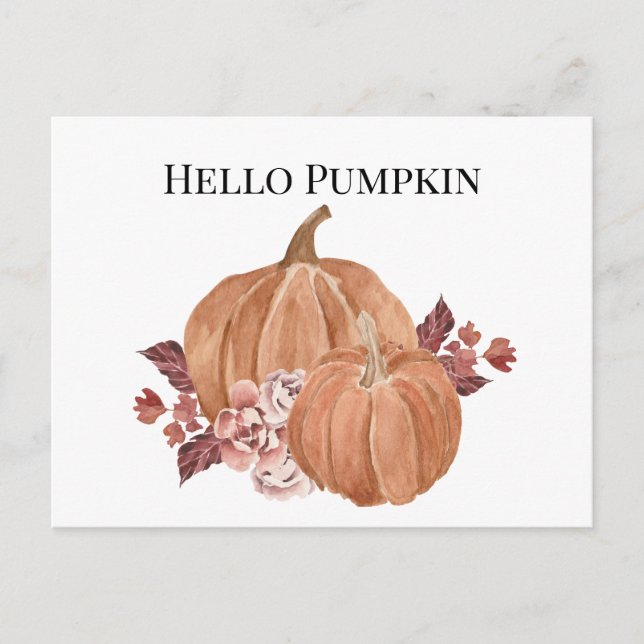 Hej Hösthösten Pumpkin Watercolor Vykort (Framsida)