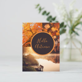 Hej höstlöv träd sjö foto tacksgiving vykort