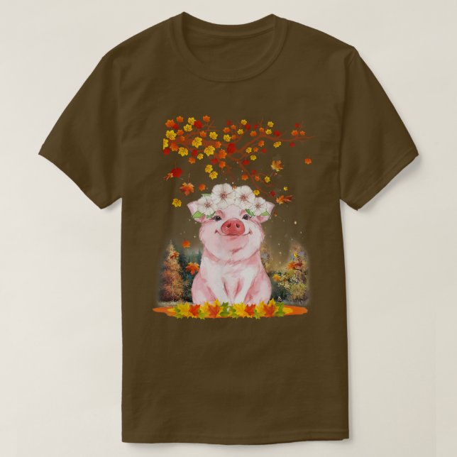 Hej Höstmaple Gris Löv Fall Cute Grisar Älskare T Shirt (Design framsida)