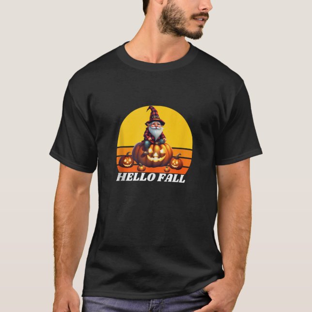 Hej höstpumpa rutig lastbil gnomer för halloween t shirt (Framsida)