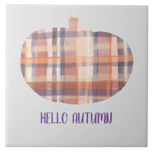 Hej höstpumpa tartan vattenfärgad grått orange kakelplatta