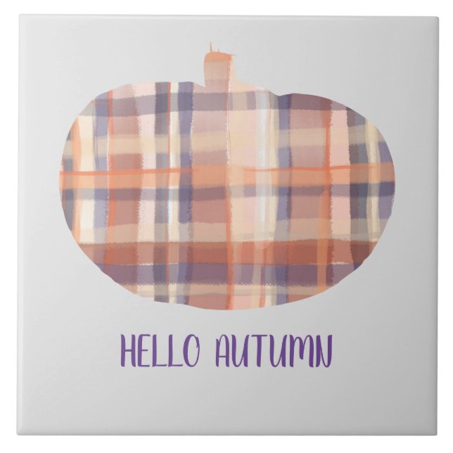 Hej höstpumpa tartan vattenfärgad grått orange kakelplatta (Framsidan)