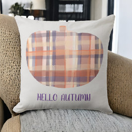 Hej höstpumpa tartan vattenfärgad grått orange kudde