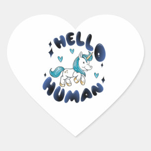 Hej Human Loely Unicorn Hjärtformat Klistermärke