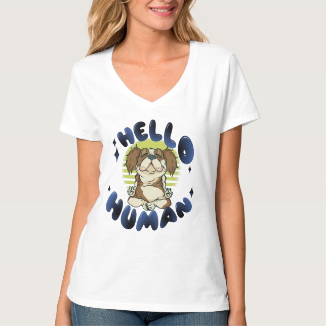 Hej human Meditating yoga hund T Shirt (Framsida)