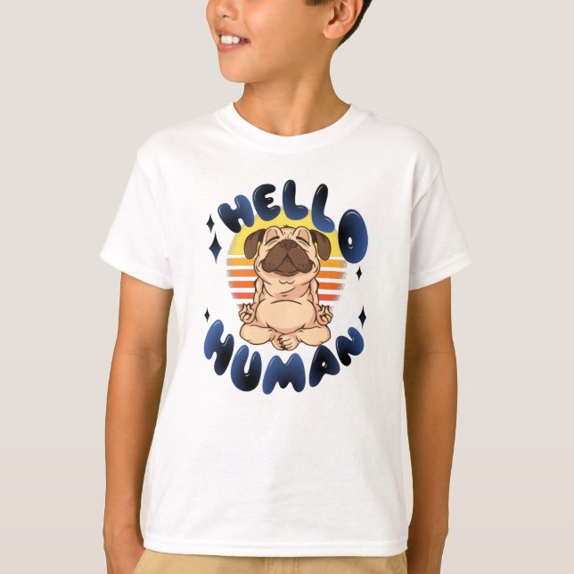 Hej human Meditating yoga hund T Shirt (Framsida)