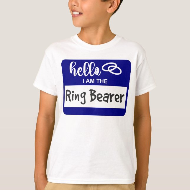 Hej I är Ring Bearer Bröllop Namn Badge T Shirt (Framsida)