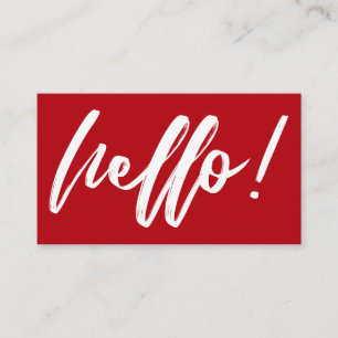 Hej i Handskrift Script Minimal Vit på Röd Visitkort
