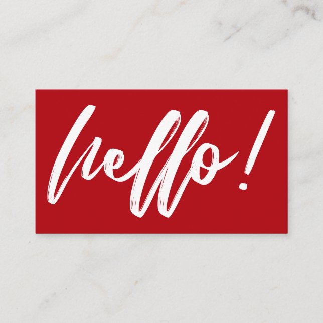 Hej i Handskrift Script Minimal Vit på Röd Visitkort (Framsida)