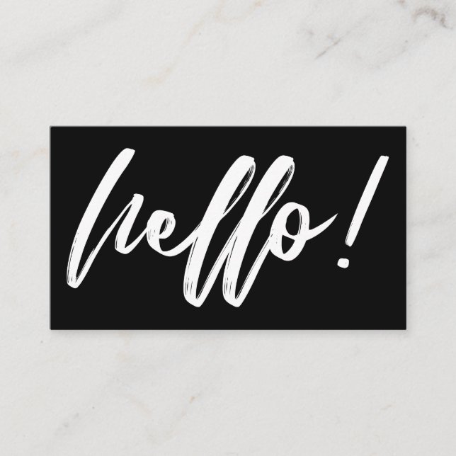Hej i Handskrift Script Minimal Vit på Svart Visitkort (Framsida)