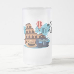 Hej Italien Frosted Glass Beer Mugg