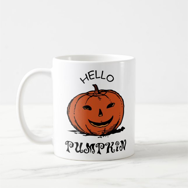 Hej-jack-o-lanternillustration, svart kaffemugg (Vänster)