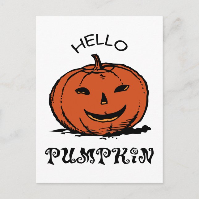 Hej-jack-o-lanternillustration, svart vykort (Framsida)