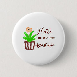 Hej jag är ny här, babyduschbarn blommigt löv p knapp