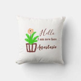 Hej jag är ny här, babyduschbarn blommigt löv p kudde