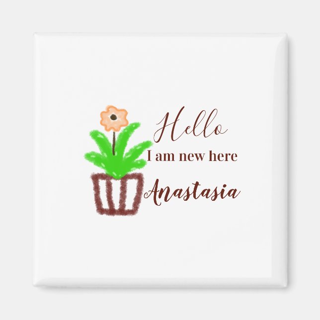 Hej jag är ny här, babyduschbarn blommigt löv p magnet (Framsidan)