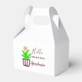 Hej jag är ny här, babyduschbarn blommigt löv p presentaskar