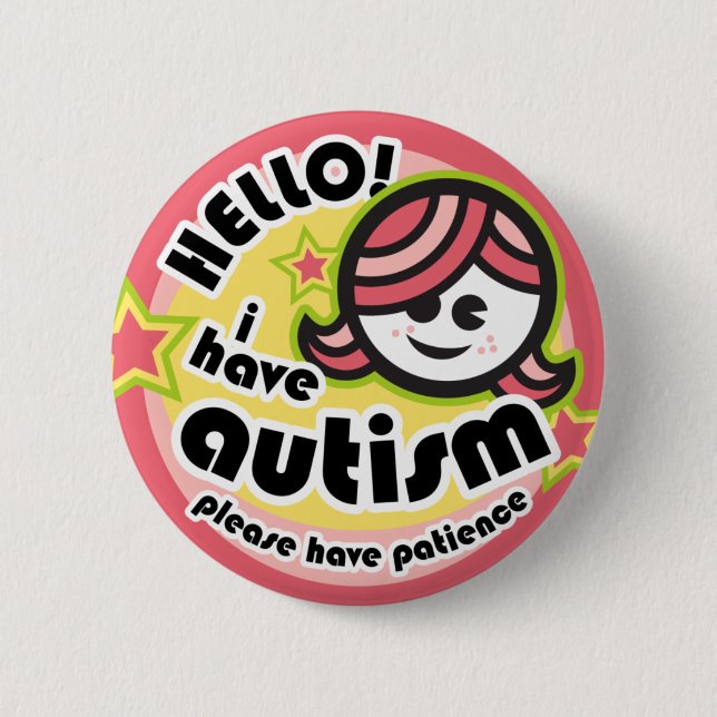 "Hej! Jag har autismknappen (flicka 2) Knapp (Framsida)
