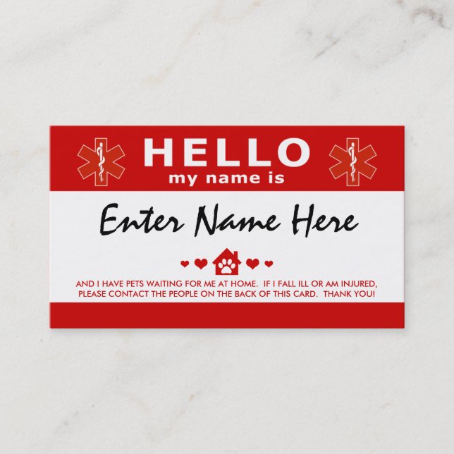 HEJ jag har husdjur som väntar på mig Visitkort (Framsida)