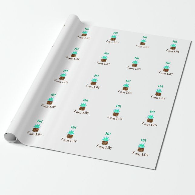 Hej, jag heter Lily cactus, tillför namn vattenfär Presentpapper (Utrullad)