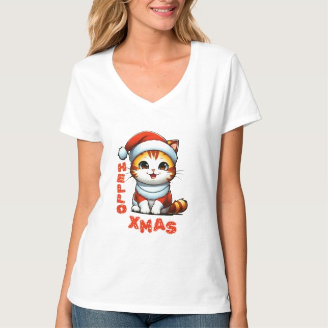 Hej Julafton - Klädjulkatt i en juldräkt T Shirt (Framsida)