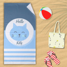 Hej Kattunge Beach Towel White & Blue Färg Mix