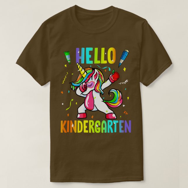 Hej Kindergarten Cute Unicorn Välkommen tillbaka t Shirt (Design framsida)