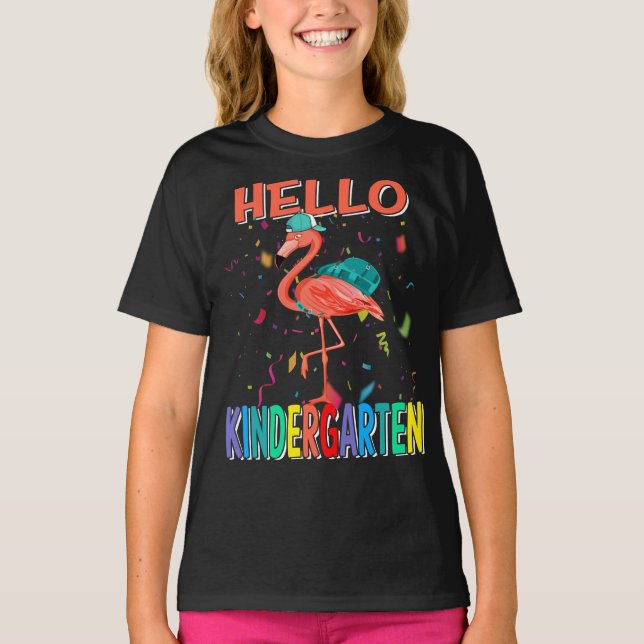 Hej Kindergarten Flamingo Back to school T Shirt (Framsida)